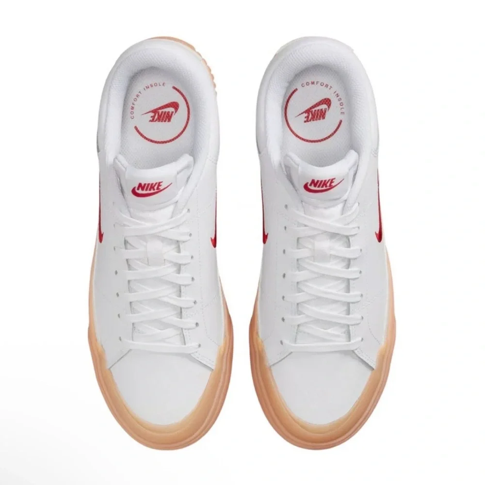 NIKE Court Legacy Lift Sneakers White/Red Gum Sole - Size 8.5 - NEW IN BOX